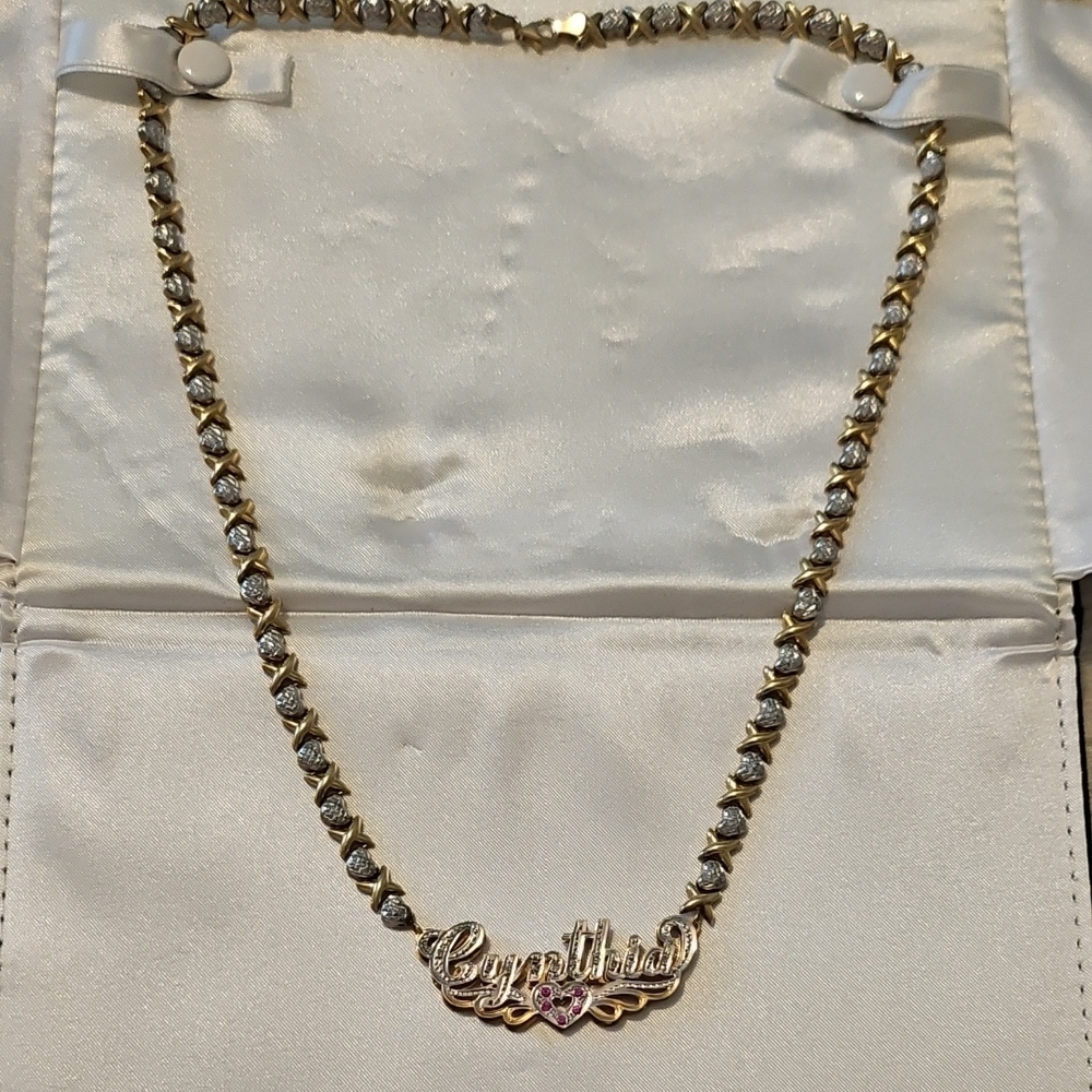 Gold Necklace 14k Nameplate Script Cynthia